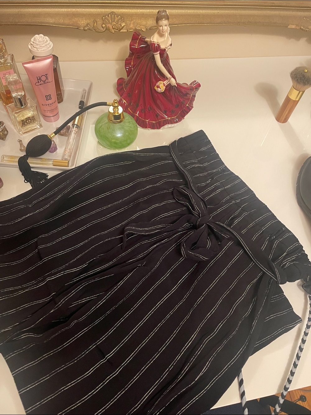 Wilfred Black Pinstripe Paperbag Waist Cropped Pants with Tie